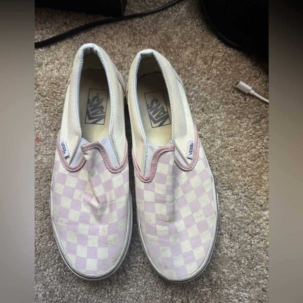 Pink and white checkered Vans